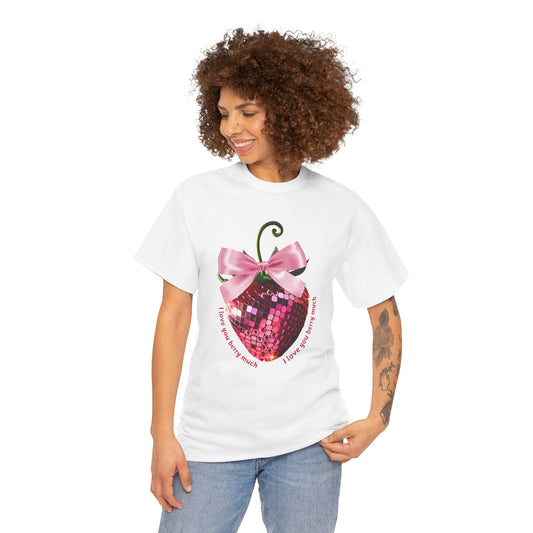 Pink Disco Ball Strawberry Unisex Tee - I Love You Berry Much Shirt